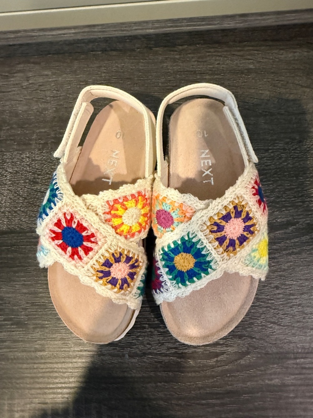 next Crochet Multicolor Flower Slide Sandals - Cream Base NWOT